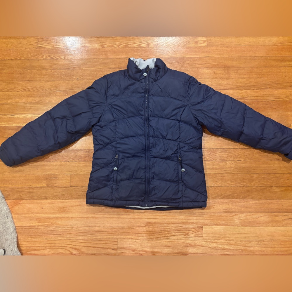 LL Bean Jacket Womens Medium Goose Down Jacket Nagy Blue Full Zip
